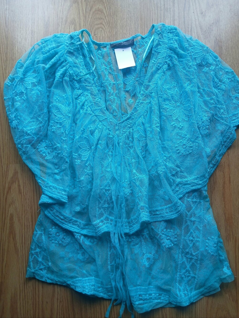 Annva Junior's Turquoise Lace V-Neck Tie-Front Top